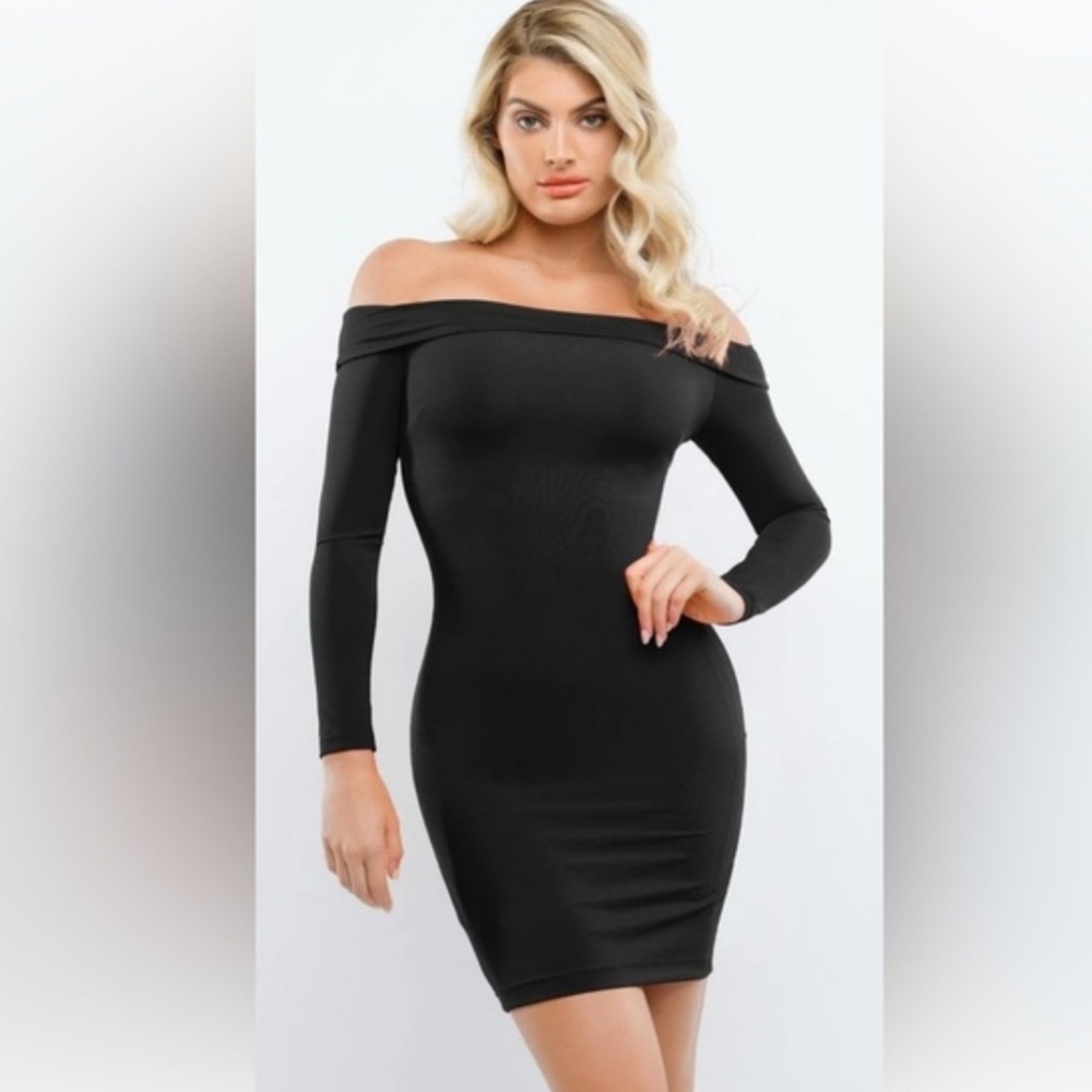 Popilush Shapewear Long Sleeve Off-the-Shoulder Bodycon Mini Dress Women's M